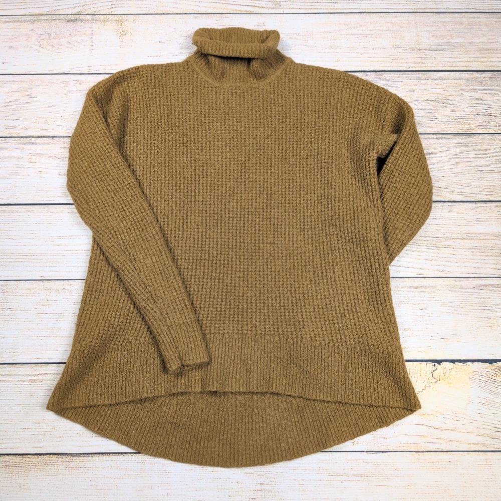 Madewell XS Gold Brown Turtleneck Sweater Wool Blend waffle Knit‎ Pullover Top